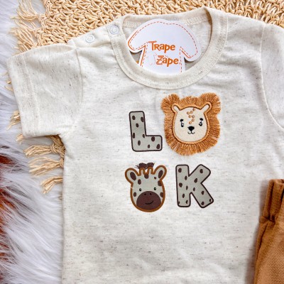 Conj. Camiseta em Linho Leão e Zebra LOOK e Bermuda - Areia